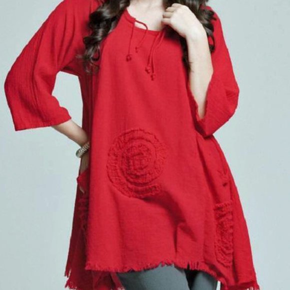 Oh My Gauze! Tops Oh My Gauze Circle Blouse Tunic Top 0 Cotton Lagenlook In Red Nwt Plus